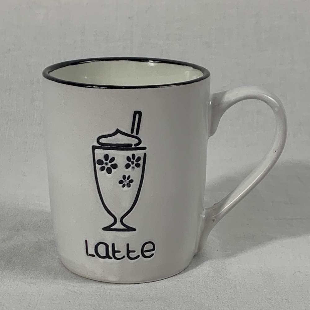 Royal Norfolk Debossed White Mug with Black “Latte” Cottagecore Farmhouse